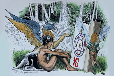 Illustration, faune, griffon, charme puissant, dessin, aquarelle, Rouge cloître, Bruxelles, racines, personnages bizarres, 