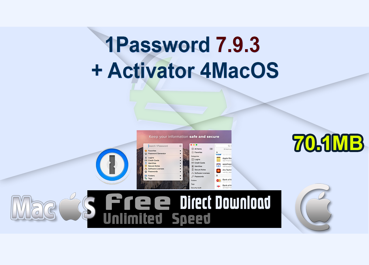 1Password 7.9.3 + Activator 4MacOS