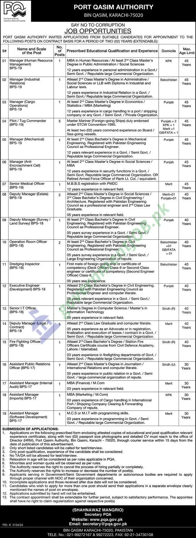 Port Qasim Authority PQA Jobs 2025 Advertisement Latest