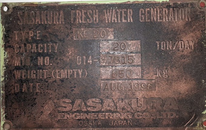 SASAKURA KE20 FRESH WATER GENERATOR