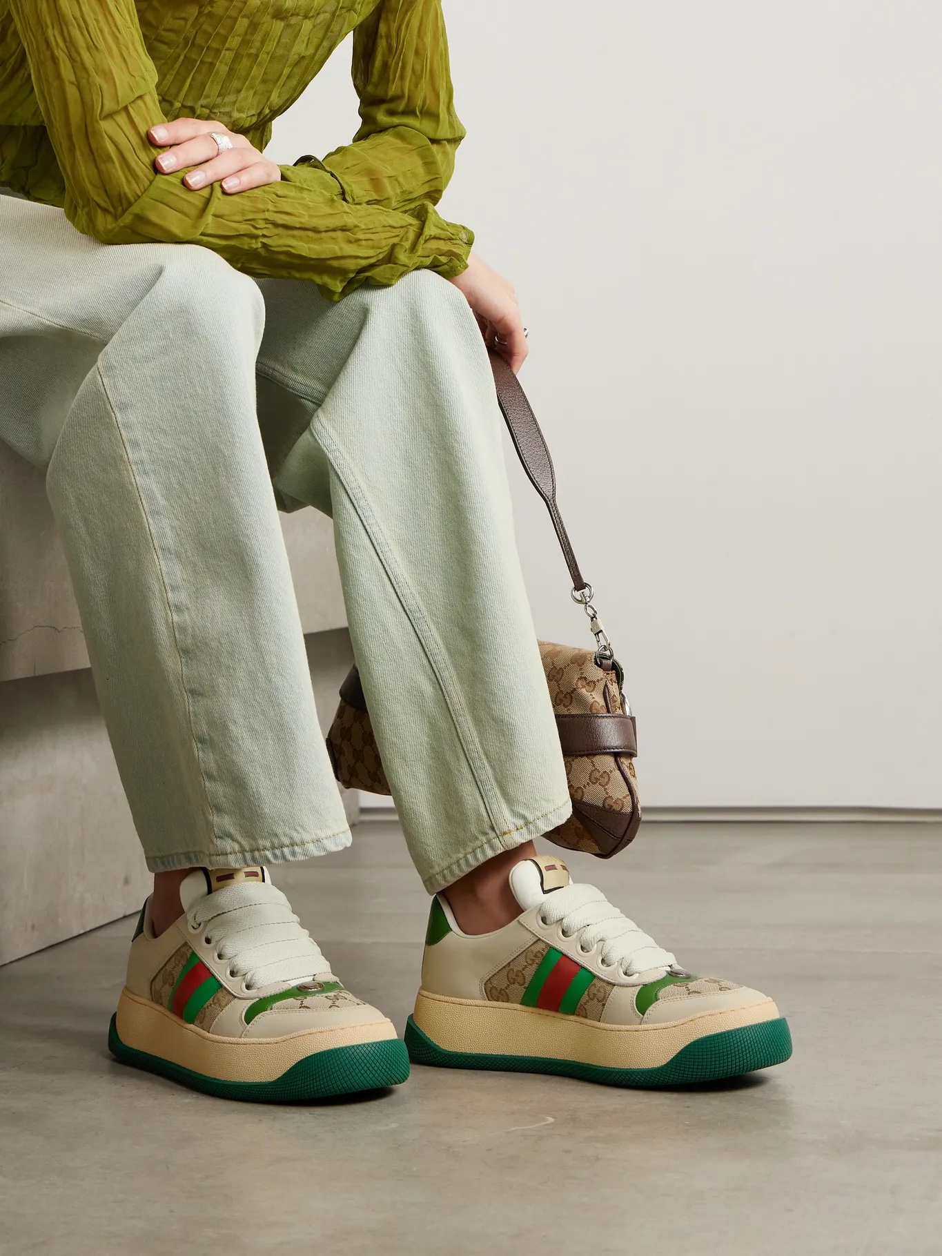 GUCCI Double Screener coated cotton-canvas and leather sneakers