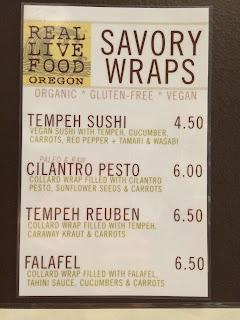 Raw food menu at Townshend's Teahouse in Eugene, Oregon