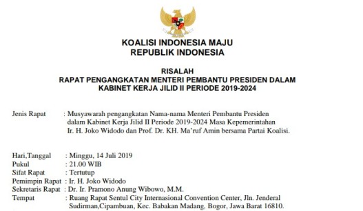 Hoaks !! Beredar Risalah Rapat, Pengangkatan Menteri Kabinet Jokowi Jilid II 