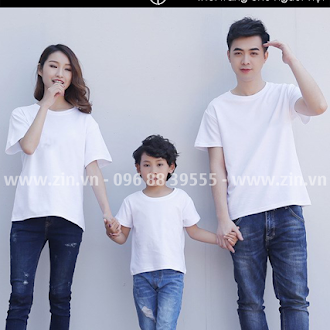 Hình ảnh áo phông đồng phục cổ tròn gia đình màu trắng