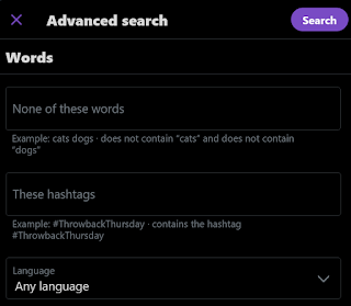 Twitter Advanced Search dialog for Words 2