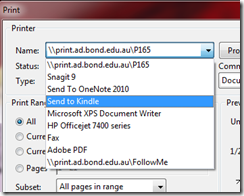 Send to Kindle from the Print menu