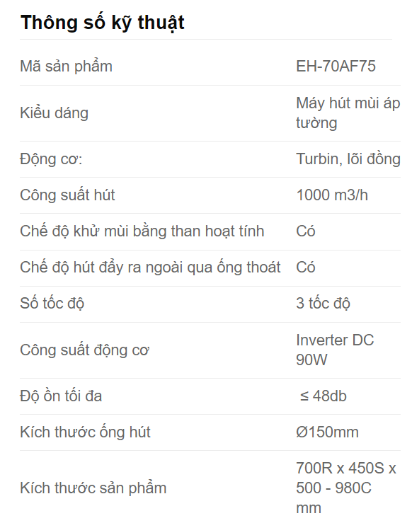 Máy hút mùi Eurosun EH-70AF75