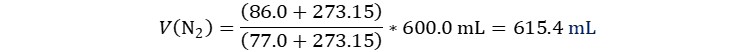 Halle V2 de N2 a 600 mL y 77 °C que pasa a estar a 86 °C, Hallar V2 de N2 a 600 mL y 77 °C que pasa a estar a 86 °C, Determine V2 de N2 a 600 mL y 77 °C que pasa a estar a 86 °C, Determinar V2 de N2 a 600 mL y 77 °C que pasa a estar a 86 °C, Calcule V2 de N2 a 600 mL y 77 °C que pasa a estar a 86 °C, Calcular V2 de N2 a 600 mL y 77 °C que pasa a estar a 86 °C,