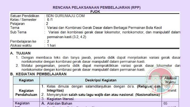 RPP PJOK 1 Lembar Semester 1 SD Kelas 6 Tema 2 K13 Revisi 2021