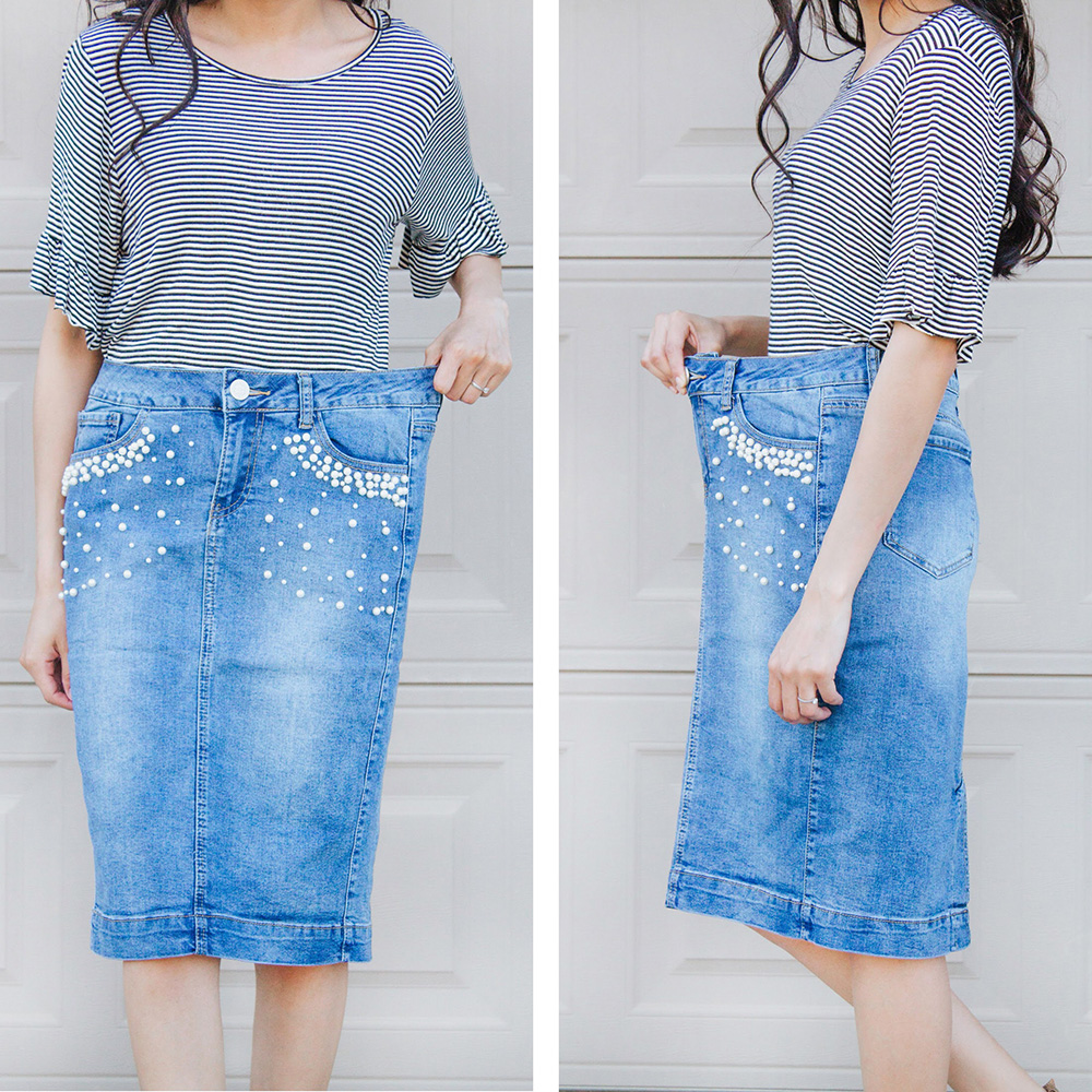 2 Too Small Jeans To Skirt Refashions - Sew Historically