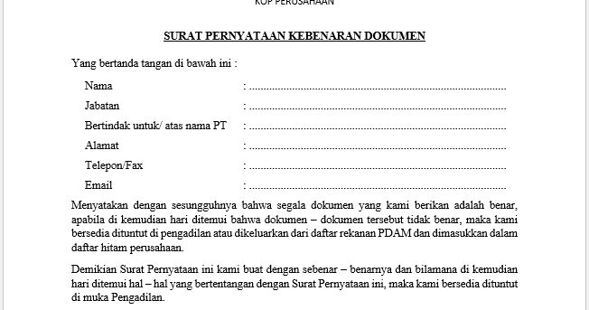 Contoh Surat Pernyataan Kebenaran Dokumen Sholahknows