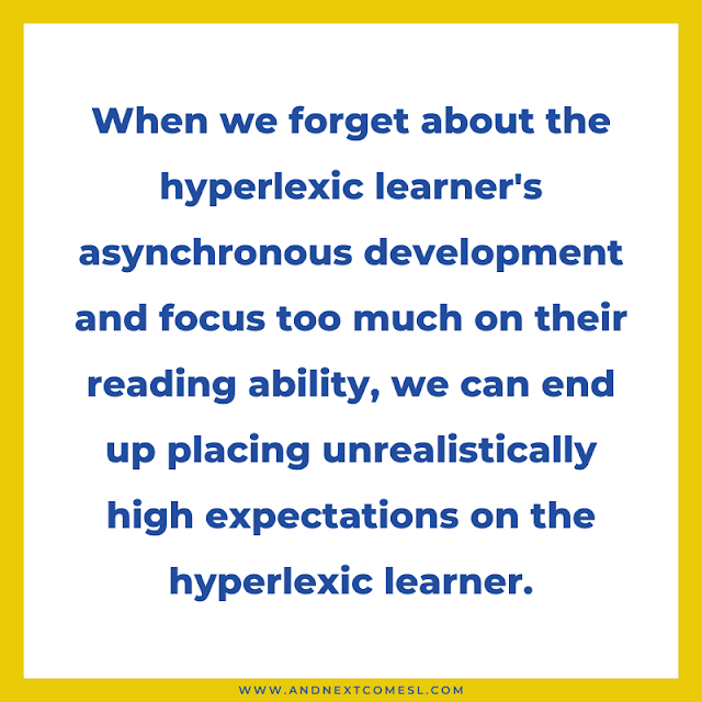 Quote about hyperlexia, asynchronous development, and effects of high parental expectations