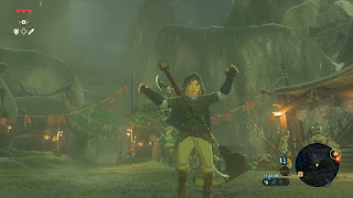 Link Jumping for joy in the rain legend of zelda breath of the wild screenshot