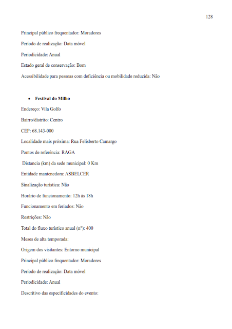 INVENTÁRIO TURÍSTICO DO MUNICÍPIO DE BELTERRA - CATEGORIA C – ATRATIVOS TURÍSTICOS   - ANO BASE 2017