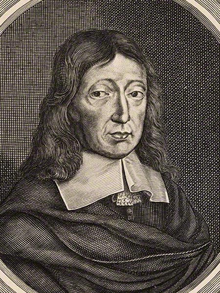 engraving of a serious-looking man in Puritan-type clothing