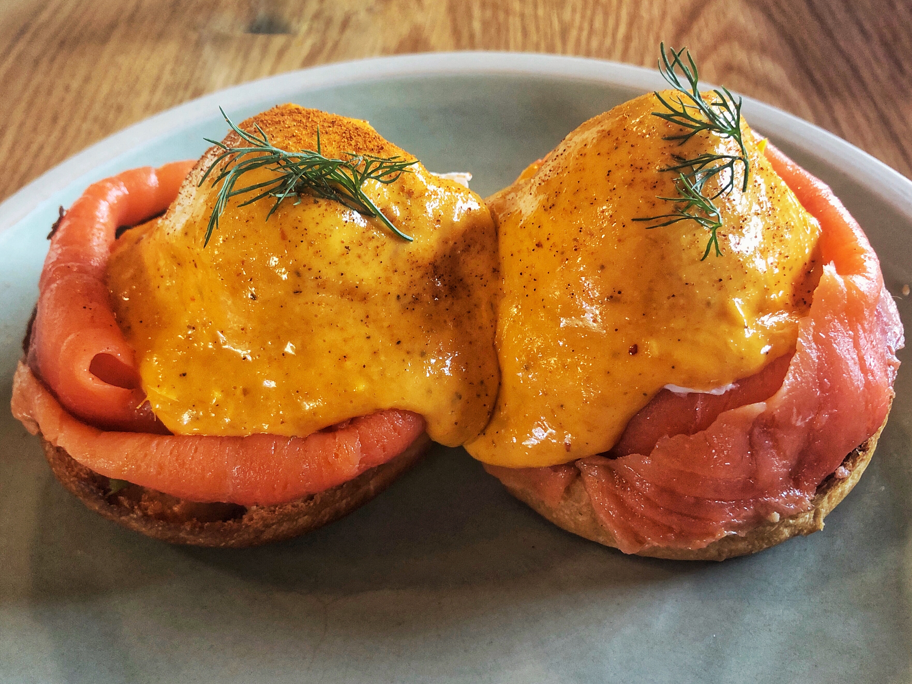 eggs benedict with fusion-style tom yum hollandaise sauce