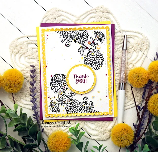 Thank You Card by Larissa Heskett for Newton's Nook Designs using Chrysanthemum Stamp Set, Chrysanthemum Die Set, Frames & Flags Die Set, Circle Frames Die Set and Springtime Paper Pad