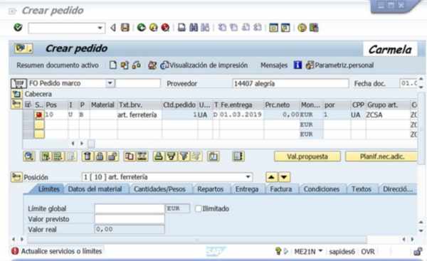 SAP Pestaña Límites en Pedido - Consultoria-SAP