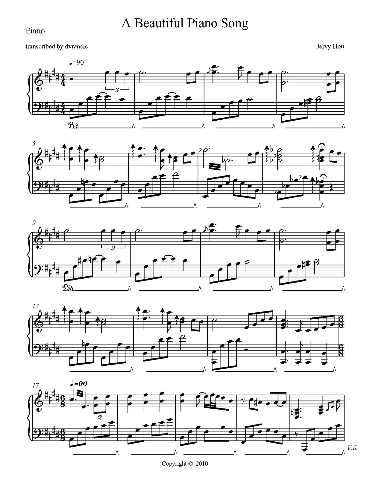 Download this Beautiful Piano Song Free Sheet Music Transcribed Dvrancic picture