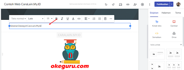 Menyisipkan teks di Google Sites - CaraLain.My.Id