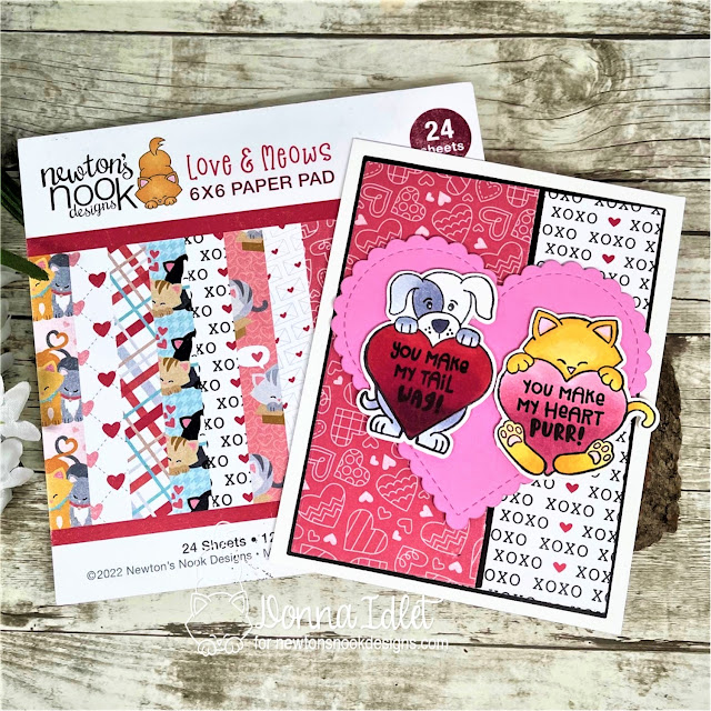 Dog & Cat Valentine Card by Donna Idlet | Newton's Heart Stamp Set, Puppy Heart Stamp Set, Love & Meows Paper Pad and Heart Frames Die Set by Newton's Nook Designs #newtonsnook #handmade