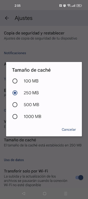 Cambiar el tamaño de la caché en Google Drive