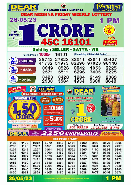 Dear Lottery Sambad 1PM result