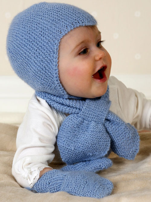 Baby Aviator Hat, Scarf & Mittens - Free Pattern 