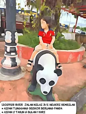 gambar lukisan seorang budak lelaki menunggang seekor beruang panda