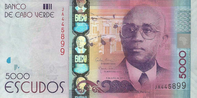 Currency of Cape Verde 5000 Escudos banknote 2014 Aristides Pereira, 1st President of Cape Verde