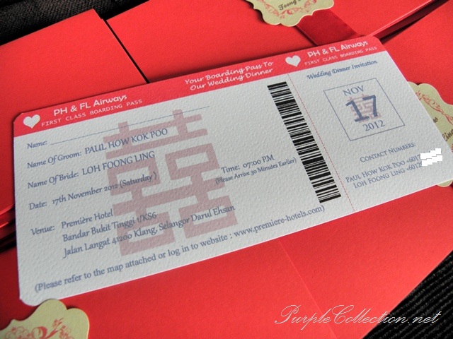Foong Ling Red Chinese Boarding Pass Wedding Card, Foong Ling, Red, Chinese, Boarding Pass Wedding Card, Boarding Pass, Wedding Card, Invitation, Boarding Pass Pocket, Marriage