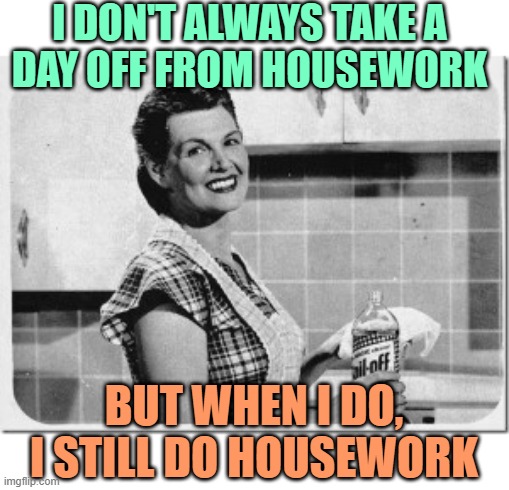 I don't always take a day off from housework, but when I do I still do housework (JenExxifer | GenX Housewife Memes)