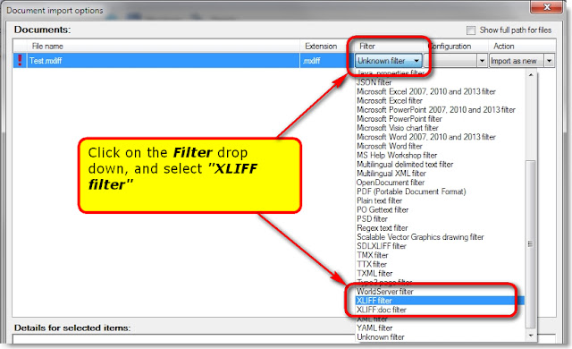 Select "XLIFF filter"