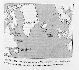 Page 371. Figure 18.1. The Norse expansion from Norway across the North Atlantic, with dates or approximate dates, when each area was reached. 