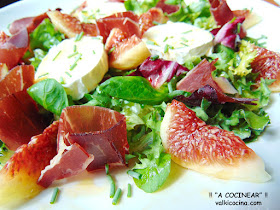 Ensalada de queso de cabra con higos y cecina o jamón