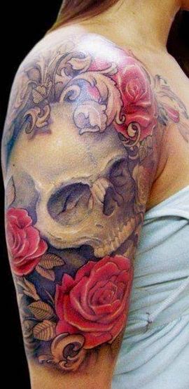 Ghost Skull Design Tattoo, Ghost Skull Tattoo Women Design, Women With Ghost Skull Tattoo, Rose Ghost Tattoo Skull, Women, Parts, Flower,