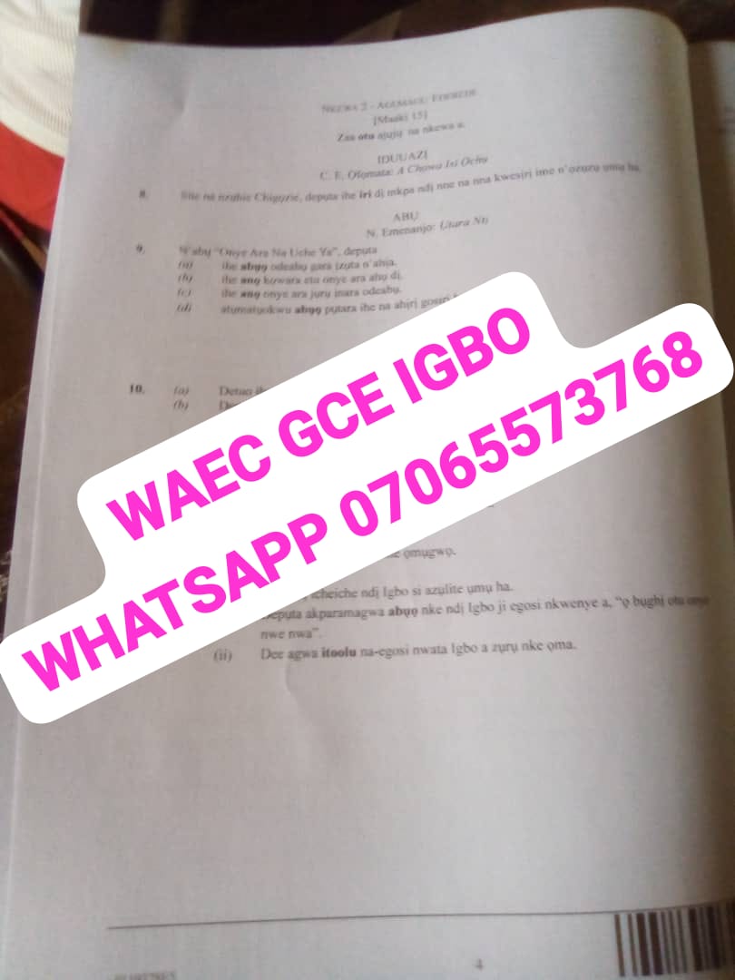 2024 WAEC GCE Igbo Question And Answer Expo