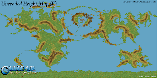 World of Calidar Uneroded Height Map Draft, Altitude Shading, Equirectangular Projection