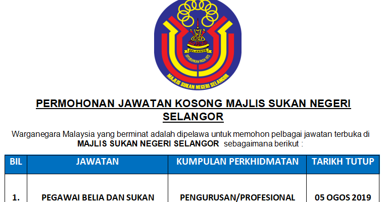jawatan kosong suk selangor 2019