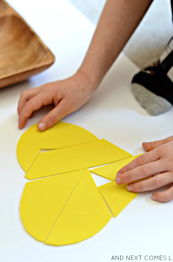 Valentine's Day activity for kids with heart tangram puzzles