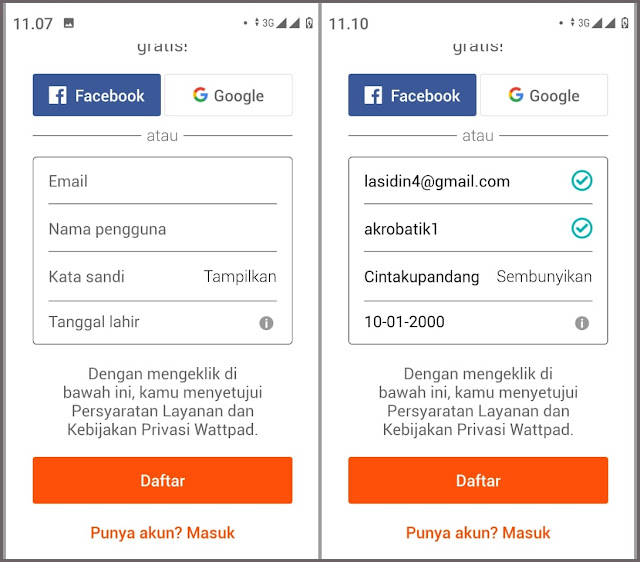 membuat akun wattpad dengan alamat email