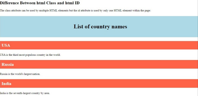 Difference between html class and html id attribute