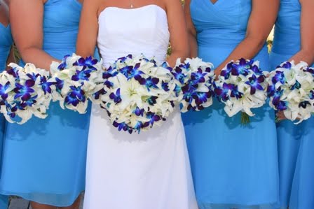 A lovely cascading bouquet of blue dendrobium orchids real touch cymbidium