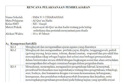 DOWNLOAD RPP Al Quran Hadits Kelas 12 Kurikulum 2013 Revisi 2018