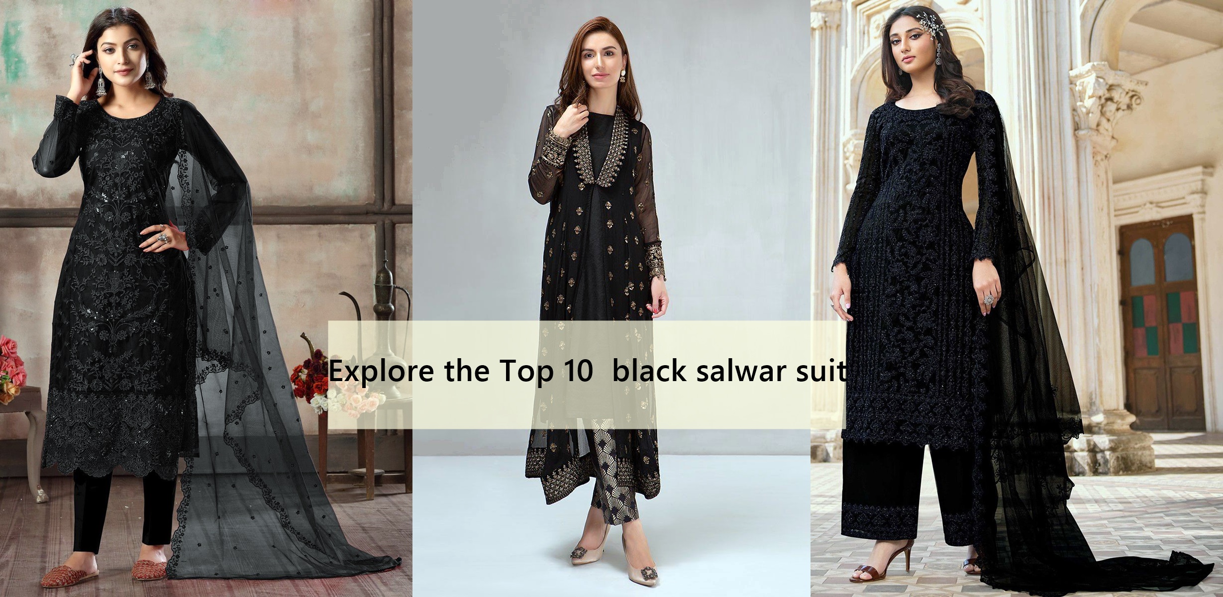 Buy Black Threadwork Semi Crepe Readymade Salwar Suit - Koskii