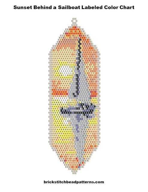 Sunset Behind a Sailboat Earring Free Brick Stitch Bead Pattern Labeled Color Chart