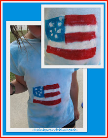 photo of: Child painted American flag on t-shirt