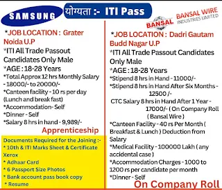 ITI Jobs Campus Placement Drive at Baliapur Institute of Technology, Sindri, Dhanbad, Jharkhand for Samsung, and Bansal Wire Industries Ltd