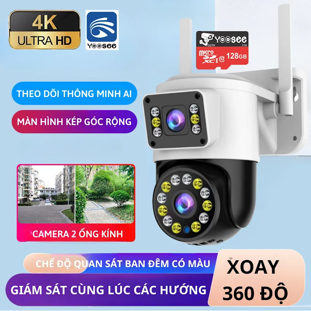 Camera ip Wifi YooSee PTZ Q42D 2 mắt - chuẩn 5.0mpx siêu nét