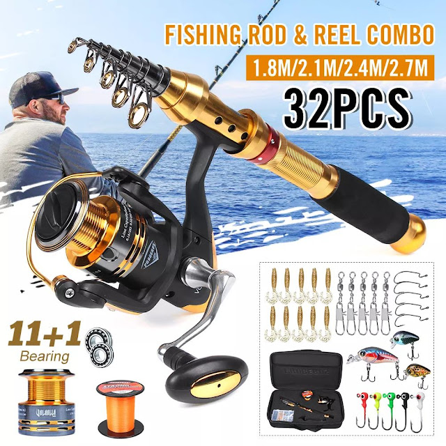 ZANLURE 32PCS Fishing Rod Reel Combo Spinning Fishing Pole Set Fishing Tools Kit 1.8M 2.1M 2.4M 2.7M